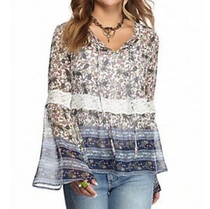 Taylor and Sage Long Sleeved Patterned Peasant Top